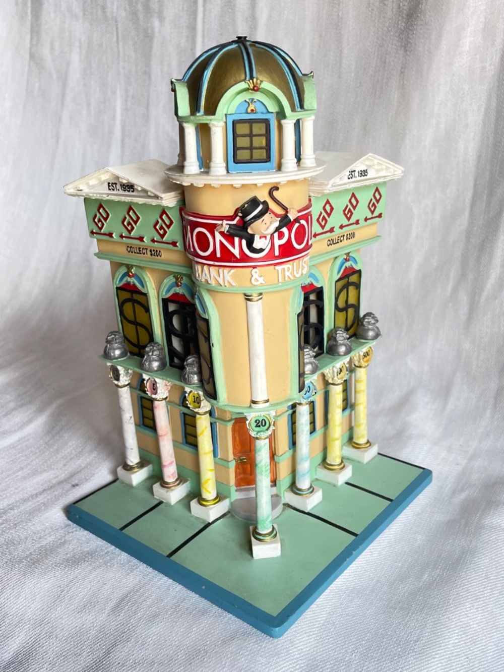 Monopoly Bank & Trust Decorative Building Figurine - Pastel Yellow, Mint, Coral - Picture 11 of 16